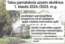 <a href="https://forms.office.com/pages/responsepage.aspx?id=H0wGd8r9CEevjefq10_3h5kNxjCVEmNCiuNT35VwP7hUMklZOUlZREFBNzMzNUNTOEtKQlRVVksyOC4u">Uzņemšana Talsu pamatskolā</a>