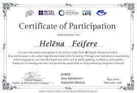 Aizvadītajā gadā Talsu pamatskolas 9. klases skolniece Helēna Feifere piedalījās konkursā “Poetry in My Heart”.