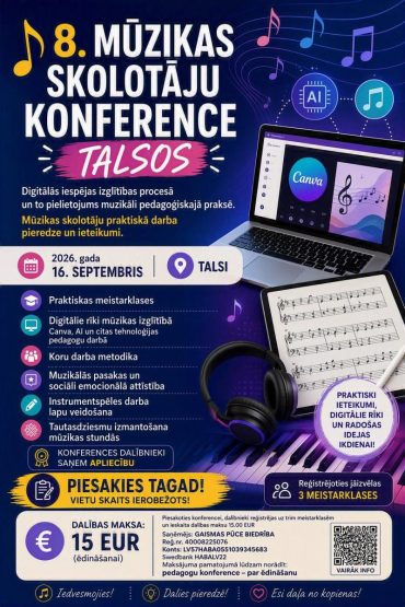 8. Mūzikas skolotāju konference Talsos, 2026.gada 16.septembrī